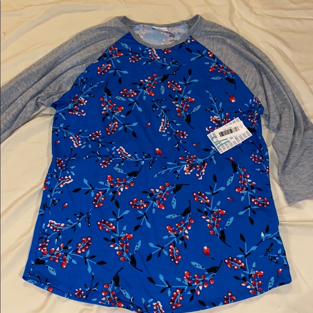 Grey and blue floral randy top